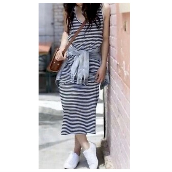 SOLD-Everlane Black and White Striped Casual Sleeveless Maxi Dress - Picture 7 of 11